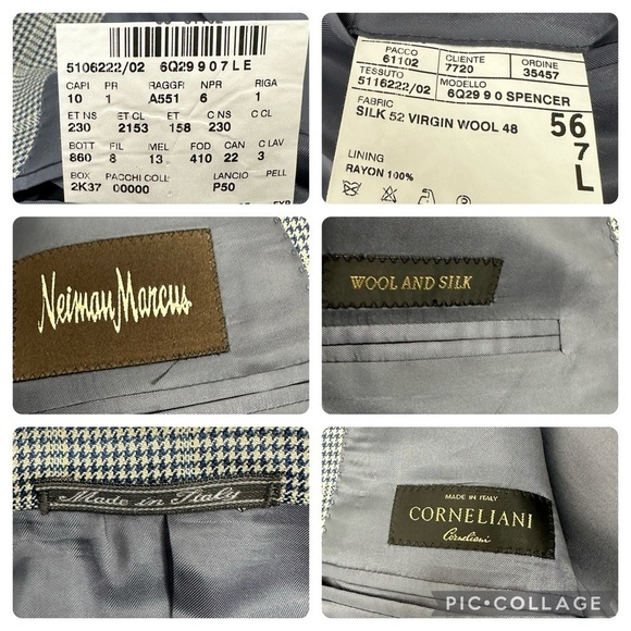 Corneliani Men's Size 56L Spencer Virgin Wool Silk Blue Micro Houndstooth Jacket - Picture 15 of 15